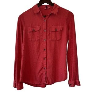 SO Perfect Shirt Women’s Button Down Long Sleeve Red Pockets Soft Relaxed Sz S